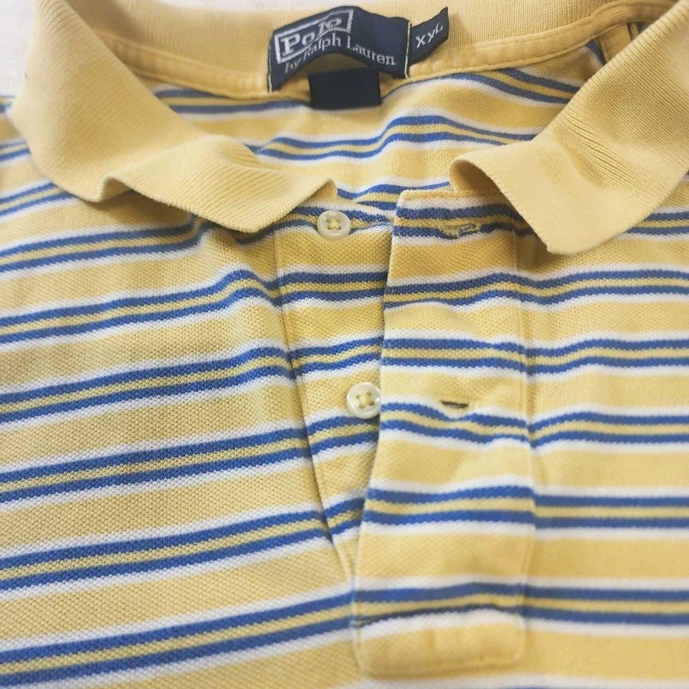 Polo Ralph Lauren Mens XXL Yellow Blue‎ Striped Short Sleeve Pique Polo Shirt
